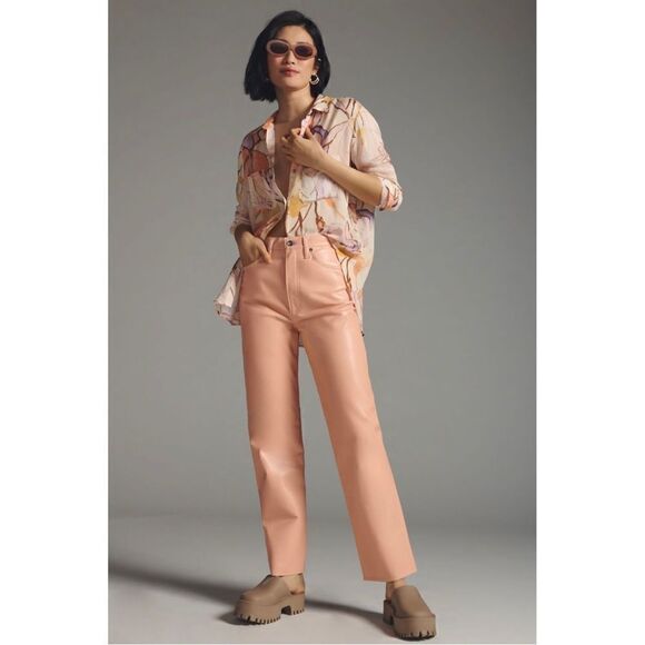 NEW Anthropologie AGOLDE '90s Pinch Waist Coral Five-Pocket Leather Pant Size 25 - Picture 1 of 5